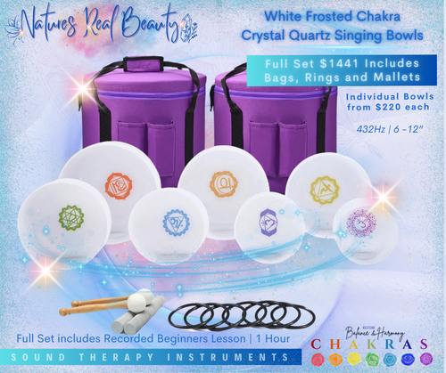 Frosted Crystal Bowls | White Chakra Set with Printed Logos